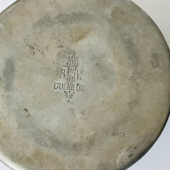 1940s Buenilum Hammered Aluminum Cream & Sugar Set & Serving Tray BW Metalwork - Picture 9 of 13